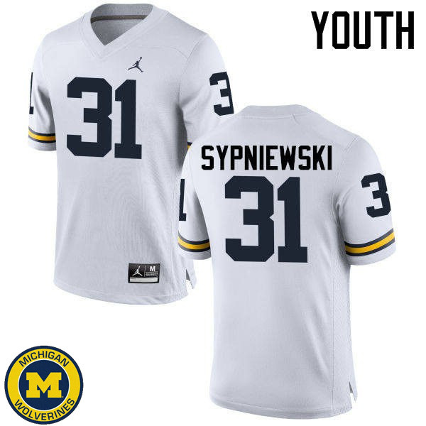 Youth University of Michigan #31 Scott Sypniewski White Player Football Jersey